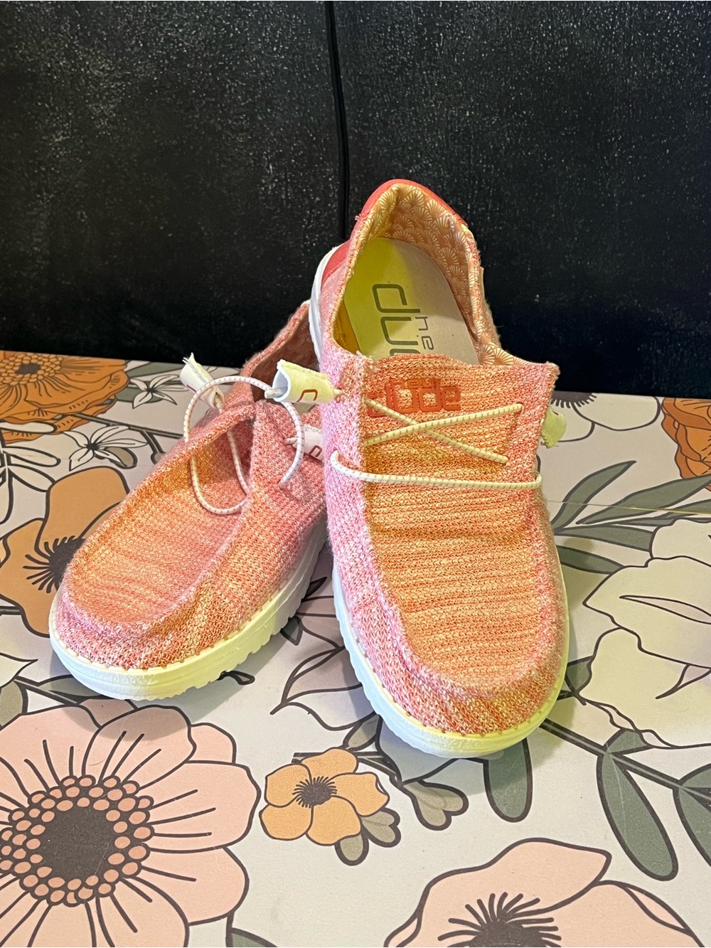 Hey Dude Women's Coral Pink Knit Slip-On Sneakers with White Soles item# 67